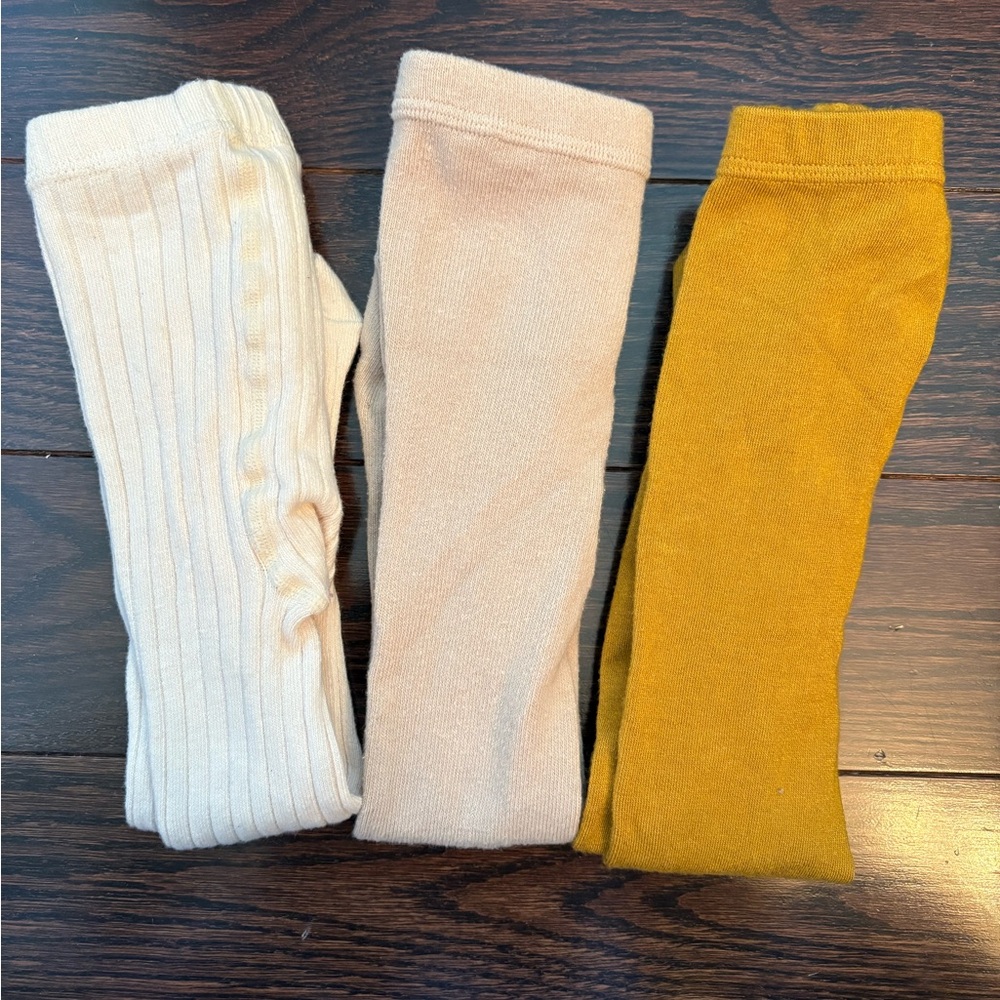 Set of 3 Zara Cozy Knit Tights in Cream and Mustard - Size 12-24 months